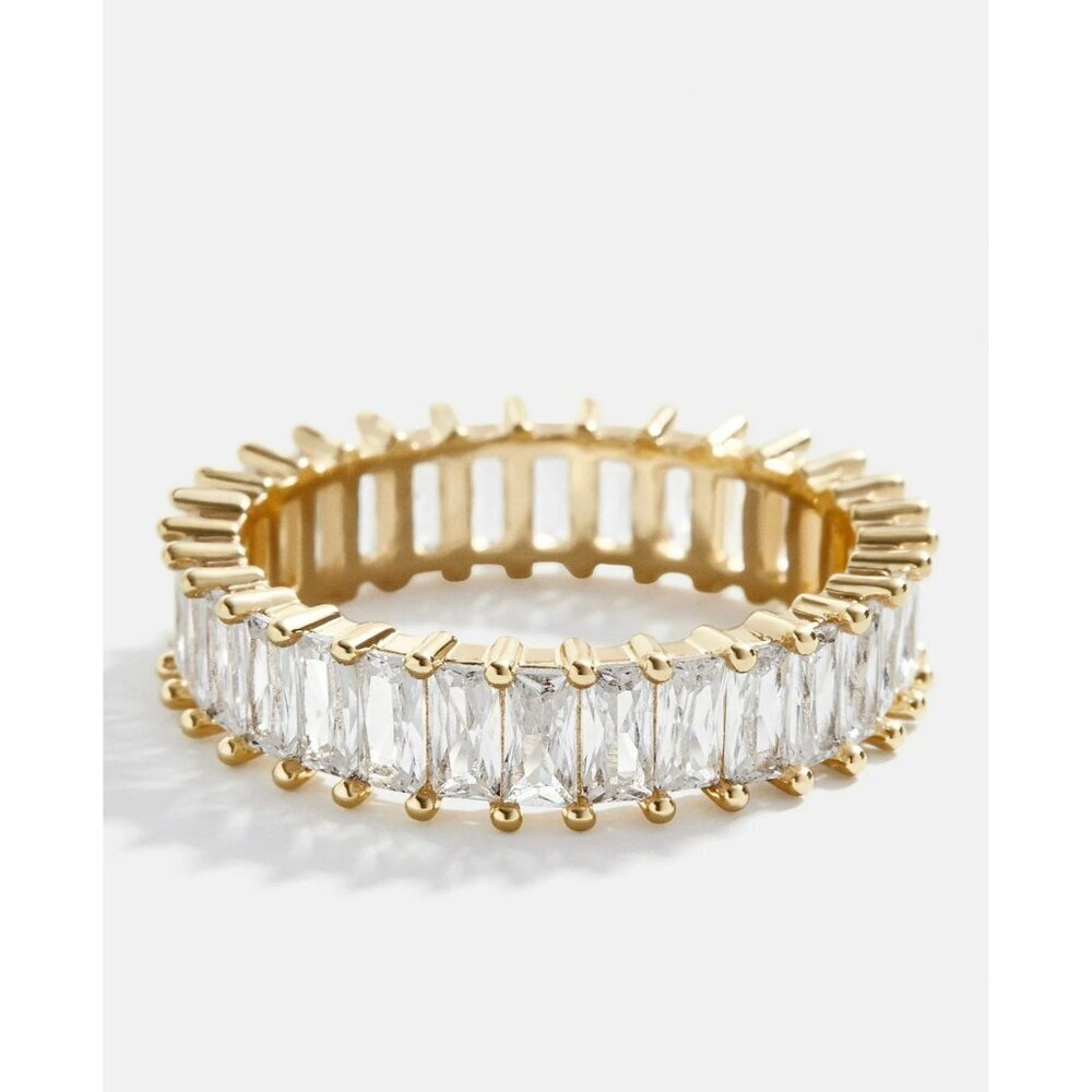 Zirconia Vertical 18 Gold Baguettes Band Ring Size 8 NWOT‎